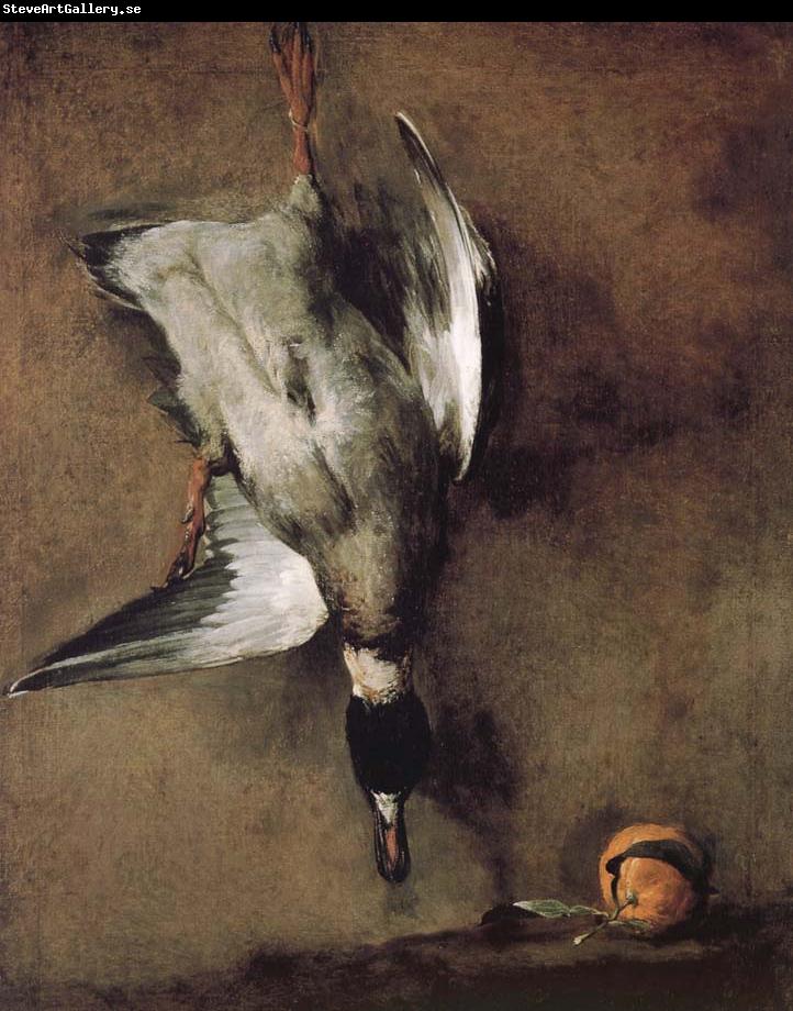 Jean Baptiste Simeon Chardin Wild ducks hanging on the wall, and the Orange